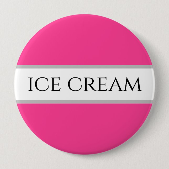 Fun Strawberry ICE CREAM Pink White Stripes Button (Front)