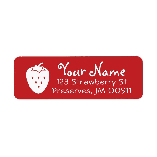Fun Strawberry Return Address Labels White on Red (Front)