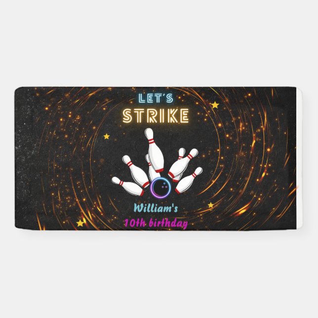 Fun Strike cool blue sports Bowling 10th Birthday Banner (Horizontal)