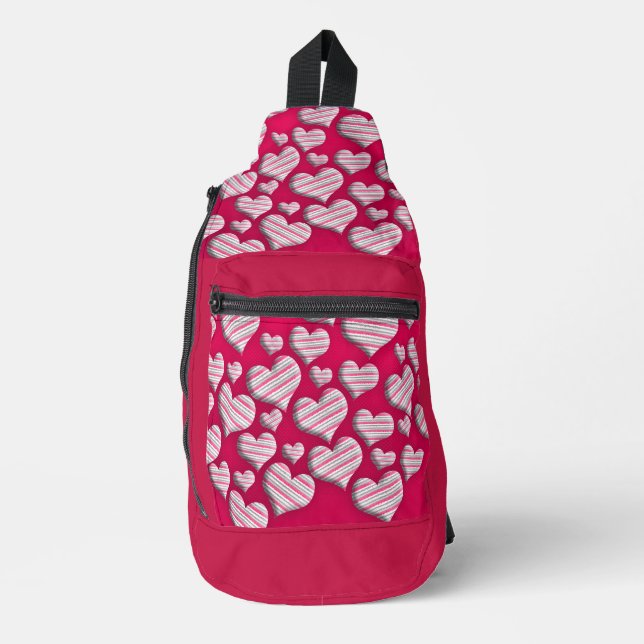Fun Stripe Heart Hot Pink Fun Cute Pattern Design Sling Bag (Front)