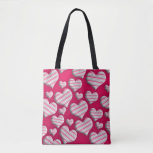 Fun Stripe Heart Hot Pink Fun Cute Pattern Design Tote Bag