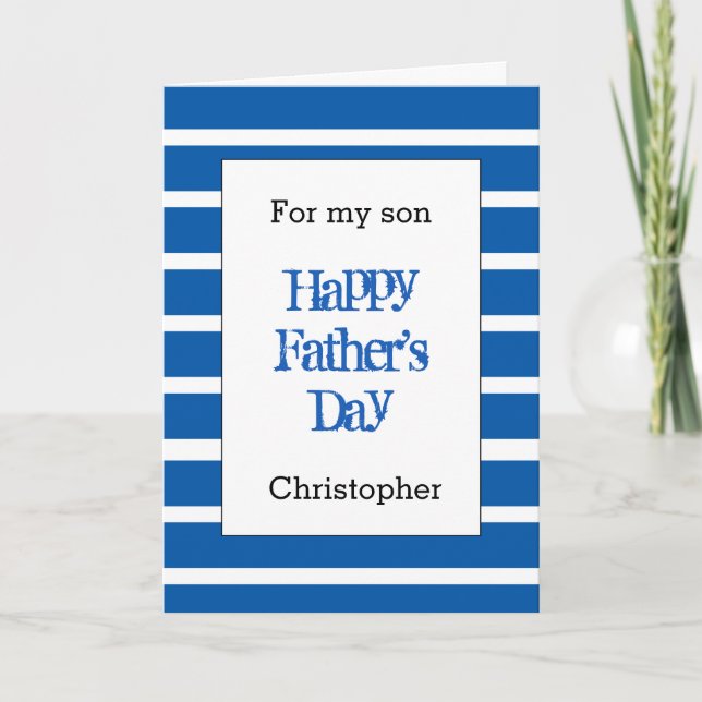 Fun Striped Blue Father's Day Son Card (Front)