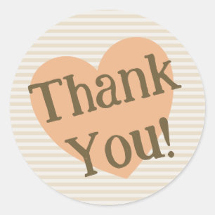 Fun Stripes Beige Ivory Heart - Thank You Sticker