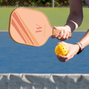 Fun Stripes Monogram Name Peach Orange Pickleball Paddle