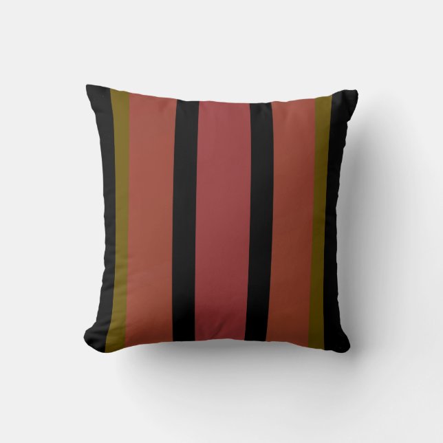 Fun Stripes on Black/Green/Burnt Orange/Rust Cushion (Front)