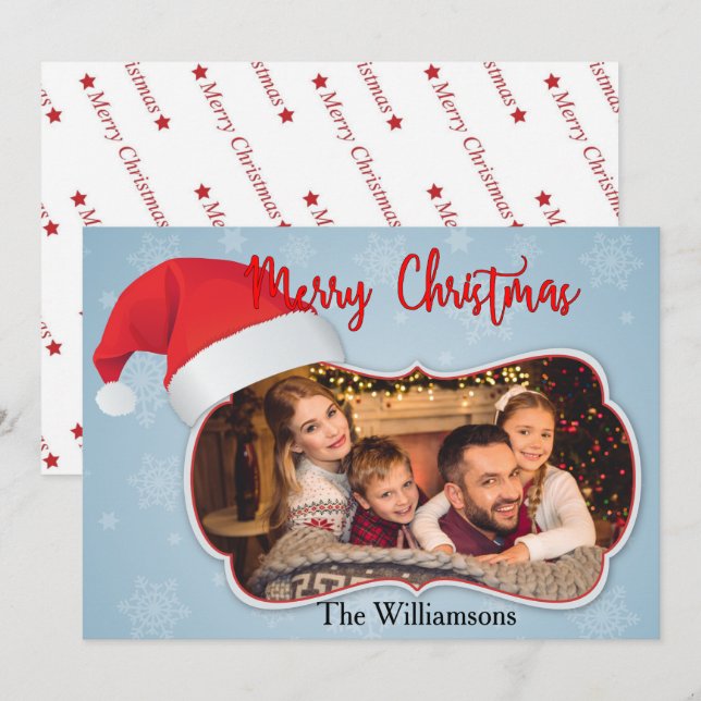 Fun Stylish Photo Window With Santa Hat Christmas Holiday Card (Front/Back)