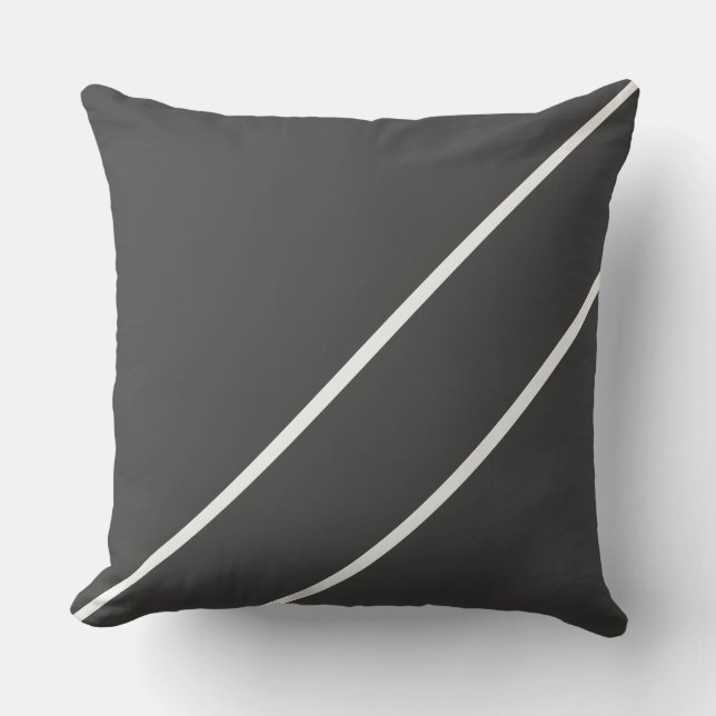 Fun Stylish Refined Dark Grey White Accent Stripes Cushion (Front)