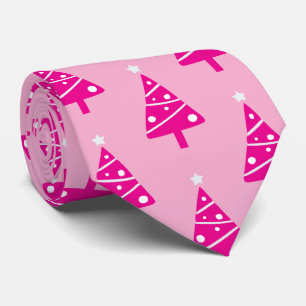 Fun Stylish White Hot Pink Christmas Tree Pattern Tie