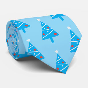 Fun Stylish White Star Blue Christmas Tree Pattern Tie