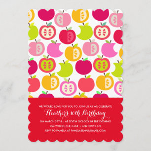 Fun Summer Apples Custom Colours Birthday Party Invitation