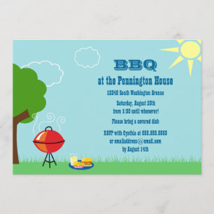 Fun summer BBQ (barbeque) grill party invitation
