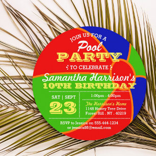 Fun Summer Beach Ball Pool Party Any Age Birthday Invitation