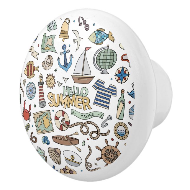 Fun Summer Beach Illustrations  Ceramic Knob (Right)