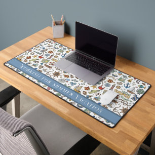 Fun Summer Beach Illustrations, Editable Text Desk Mat
