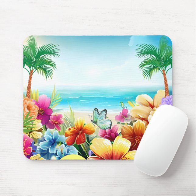 Fun Summer Beach Scene 2 Mouse Mat (With Mouse)
