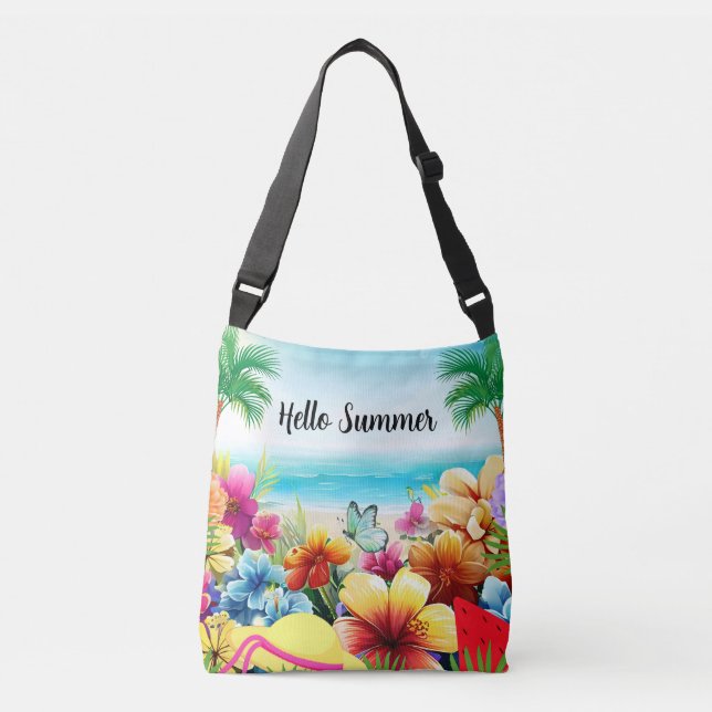 Fun Summer Beach Scene Crossbody Bag (Front)