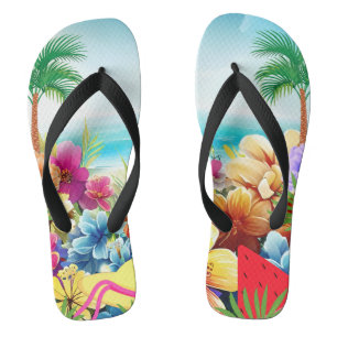 Fun Summer Beach Scene Flip Flops