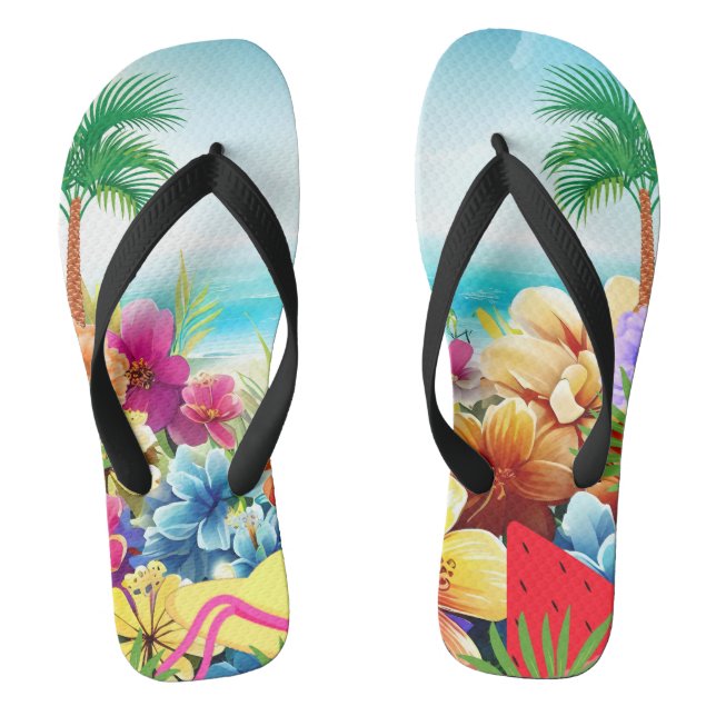 Fun Summer Beach Scene Flip Flops (Footbed)