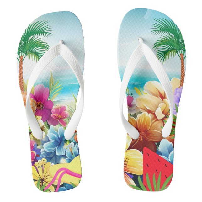 Fun Summer Beach Scene Flip Flops (Footbed)