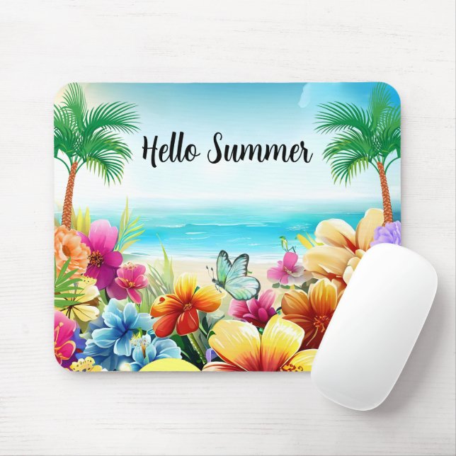 Fun Summer Beach Scene Mouse Mat (With Mouse)
