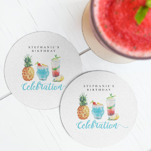 Fun Summer Celebration Cocktail Birthday Party Round Paper Coaster