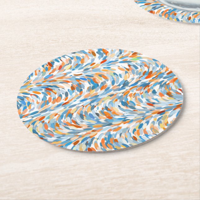 Fun Summer Colours Paint Splatter Art Pattern Round Paper Coaster (Angled)