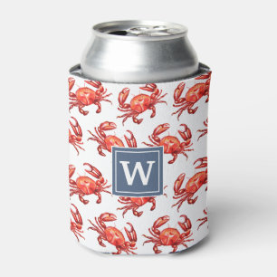 Fun Summer Crab Pattern with Monogram Personalised Can Cooler