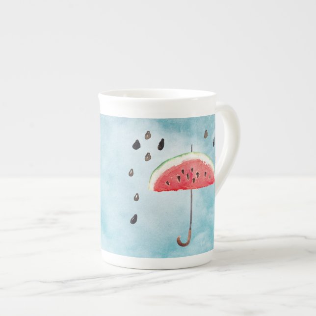 Fun Summer Fresh Melon Fruit Rain Bone China Mug (Front Right)