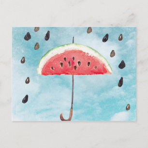 Fun Summer Fresh Melon Fruit Rain Postcard
