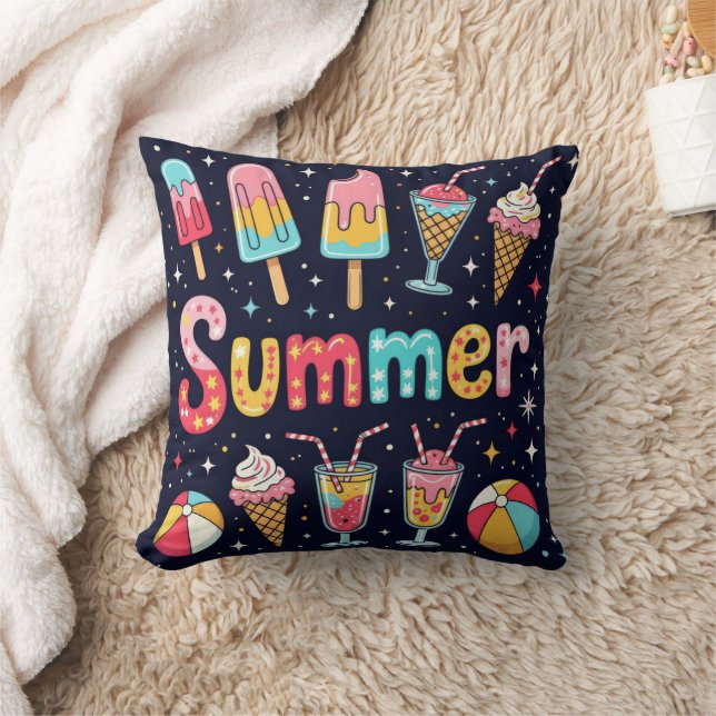Fun Summer Graphics On Black Cushion (Blanket)