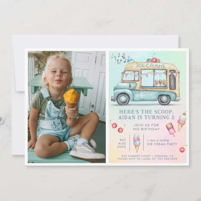 Fun Summer Ice Cream Birthday Party Invitation (Front)