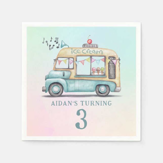 Fun Summer Ice Cream Truck Birthday Party Plate Napkin (Front)