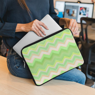 Fun Summer Orange Lime Green Ikat Zigzag Pattern Laptop Sleeve
