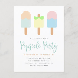 Fun Summer Pastel Popsicle Party Kids' Birthday Invitation Postcard