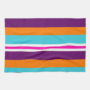 Fun Summer Pink Teal Orange Purple Striped Pattern Tea Towel