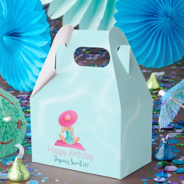 Fun Summer Pool Party Watercolor Sweet 16 Favour Box (Party)