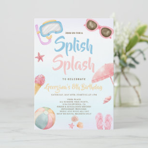Fun summer Splish Splash Girl Birthday Invitation