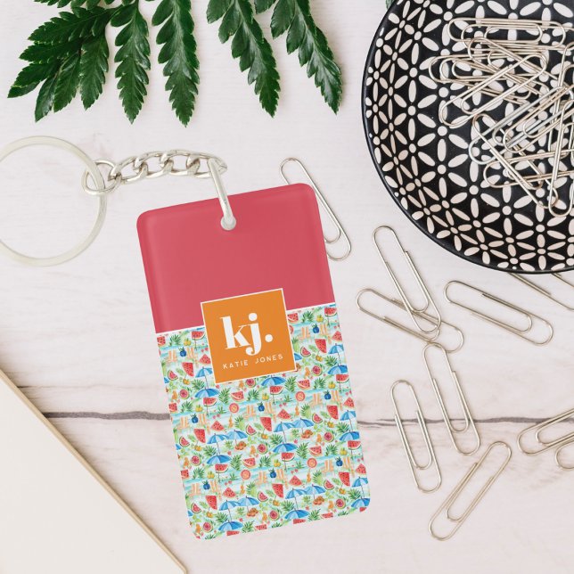 Fun Summer Stylish Monogram Key Ring (Creator Uploaded)