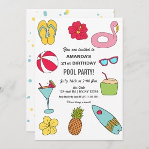Fun Summer Swimming Pool Party Birthday Invitation