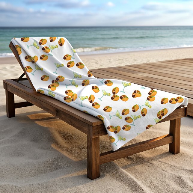 Fun Summer Taco Margarita Print Pattern Beach Towel (Creator Uploaded)