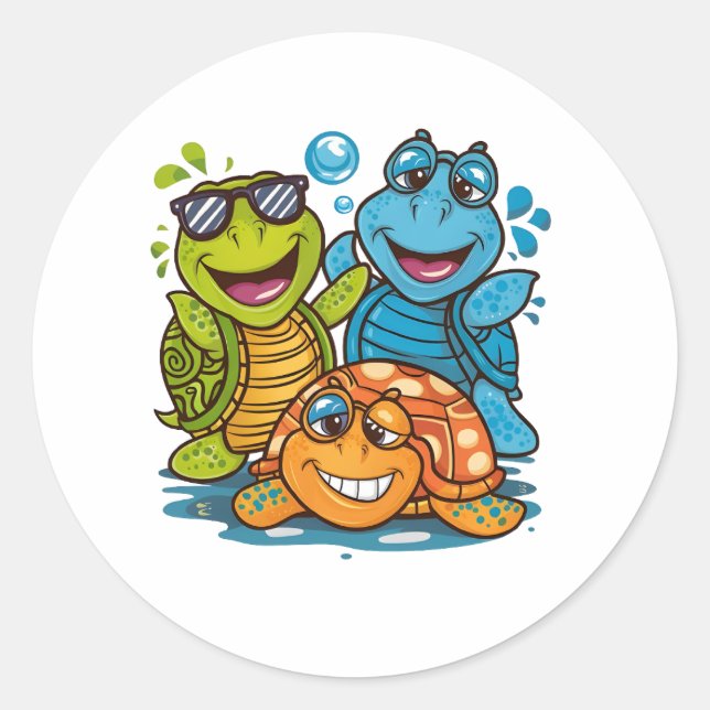 Fun Summer Turtles Squad Kids Beach Design Classic Round Sticker (Front)