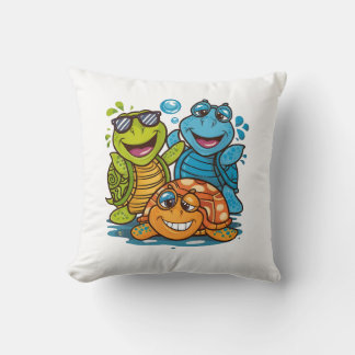 Fun Summer Turtles Squad Kids Beach Design Cushion