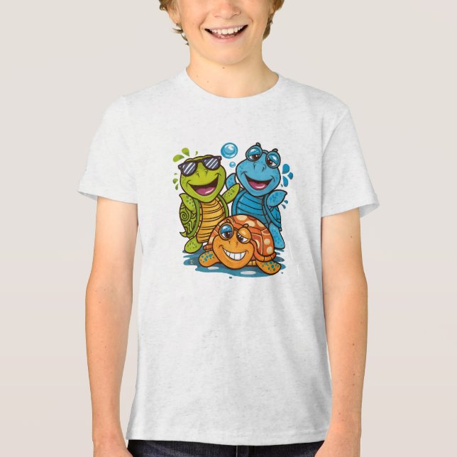 Fun Summer Turtles Squad Kids Beach Design Tri-Blend Shirt (Front)
