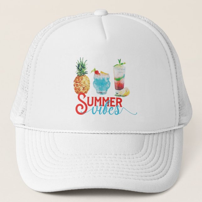 Fun Summer Vibes Colourful Watercolor Cocktails  Trucker Hat (Front)