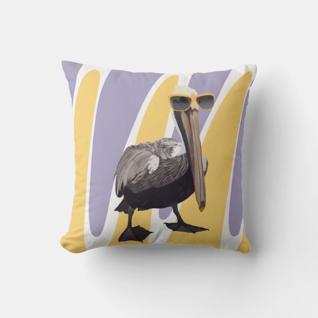 Fun Summer Vibes Pelican Bird Cushion (Front)