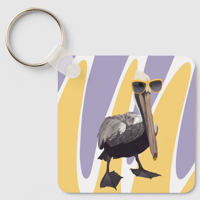 Fun Summer Vibes Pelican Bird Key Ring (Front)