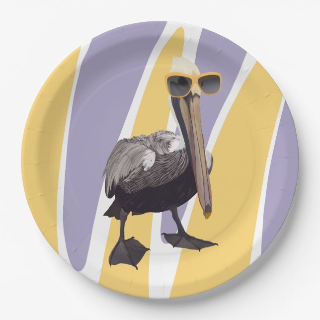 Fun Summer Vibes Pelican Bird Paper Plate (Front)