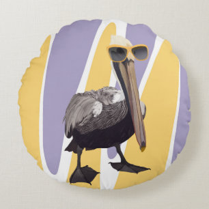 Fun Summer Vibes Pelican Bird Round Cushion