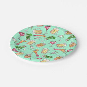 Fun Summer Watercolor Painted Mixed Drinks Pattern Paper Plate