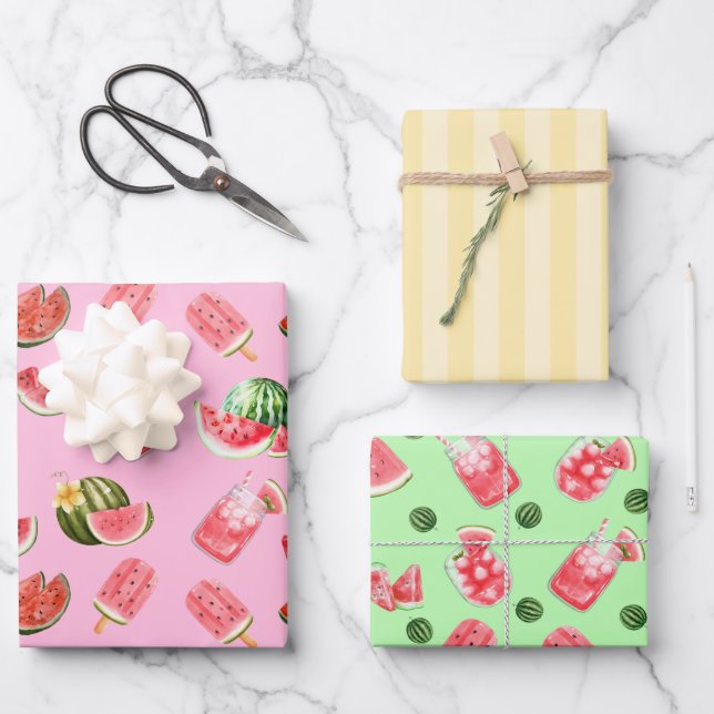 Fun Summer Watermelon Drinks and Popsicles  Wrapping Paper Sheet (Front)